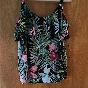 Floral Black and Green Women's Top